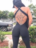 Jacquard Jumpsuit Sexy Yoga Wear Jumpsuit Women's Low Back Fitness One Piece Pants