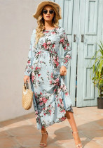 Women Long Sleeve Printed Round Neck Floral Dress Women Long Sleeve Printed Round Neck Floral Dress