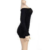 Women Autumn Solid Off Shoulder Long Sleeve Bodycon Dress