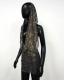 Women Rhinestone Halter Neck Bodycon Dress