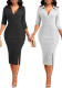 Women Solid Lapel Slit Half Sleeve Dress