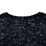 Women Solid Sequined Tassel Long Sleeve Dress