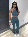 Women Printed Crop Top and Pants Two-piece Set