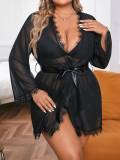 Plus size Women Lace Long Sleeve dress sexy lingerie