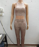 Women Printed Crop Top and Pants Two-piece Set