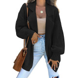 Women Solid Turndown Collar Long Sleeve Knitting Cardigan Sweater