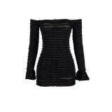 Women Autumn Solid Off Shoulder Long Sleeve Bodycon Dress