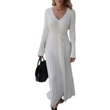 Women Ribbed Knitting Casual V-neck Dress