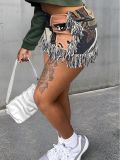 Women Autumn Casual Multi-Color Printed Tassel Mini Skirt