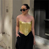 Women Autumn Metallic Sexy Strapless Top