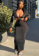 Women Autumn Solid Long Sleeve Cut Out Dress