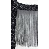 Women Solid Sequined Tassel Long Sleeve Dress