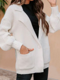 Women Solid Turndown Collar Long Sleeve Knitting Cardigan Sweater