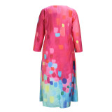 Women's Spring And Autumn Printed Fashion Chic V-Neck Loose Long-Sleeved Dress