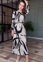 Women's Autumn Fashion Chic Elegant Printed Long Sleeve Split Midi Dress Women's Autumn Fashion Chic Elegant Printed Long Sleeve Split Midi Dress