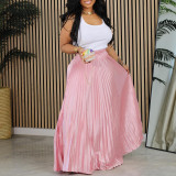 Women's Plus Size Mid-High Waist Pleated Long Skirt