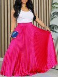 Women's Plus Size Mid-High Waist Pleated Long Skirt