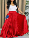 Women's Plus Size Mid-High Waist Pleated Long Skirt