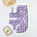 Print Two Pieces Swimsuit Womenretro One Piece Slim Fit Swimwear Chiffon Beach Skirt