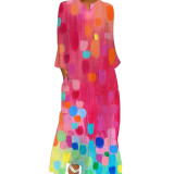 Women's Spring And Autumn Printed Fashion Chic V-Neck Loose Long-Sleeved Dress