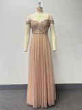 Off-Shoulder Straps Sequin Mesh Patchwork Elegant Party Dress
