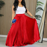 Women's Plus Size Mid-High Waist Pleated Long Skirt