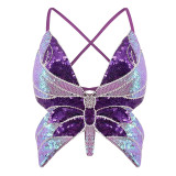 Sexy Dance Performance Sequined Top Belly Dance Butterfly Bra Nightclub Stage Party Costume