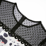 Plus Size African Women Print Round Neck Patchwork Polka Dot Dress