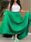 Women's Plus Size Mid-High Waist Pleated Long Skirt