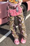 Women's Fashion High Waist Camo Pocket Multicolor Pants