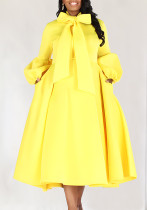 Women's Puff Sleeve Bow Tied High Waist A-Line Party Dress Women's Puff Sleeve Bow Tied High Waist A-Line Party Dress