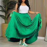 Women's Plus Size Mid-High Waist Pleated Long Skirt