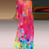Women's Spring And Autumn Printed Fashion Chic V-Neck Loose Long-Sleeved Dress