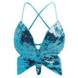 Sexy Dance Performance Sequined Top Belly Dance Butterfly Bra Nightclub Stage Party Costume