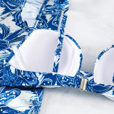 Print Two Pieces Swimsuit Womenretro One Piece Slim Fit Swimwear Chiffon Beach Skirt
