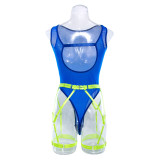 Sexy Solid Mesh Bodysuit Lingerie Matching Garter Belt
