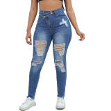 Autumn High Quality Ripped Women's High Waist Denim Pants