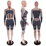 Women's Autumn And Winter Irregular Printed Long Sleeve Tight Fitting Sports Two Piece Pants Set