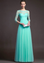 Autumn Women's Red Long Sleeve Lace See-Through Evening Gown