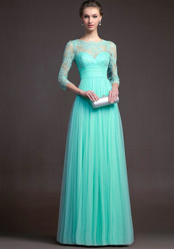 Autumn Women's Red Long Sleeve Lace See-Through Evening Gown