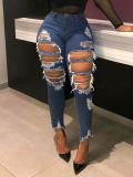 Style Trendy Ripped Women's Tight  Denim Pants