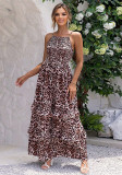 Summer Sexy Fashion Casual Leopard Print Straps A-Line Long Dress