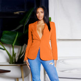 Fashion Women's Sexy V Neck Blazer Solid Color Long Sleeve Coat