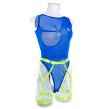 Sexy Solid Mesh Bodysuit Lingerie Matching Garter Belt