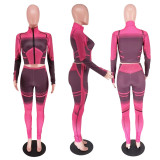 Women's Autumn And Winter Irregular Printed Long Sleeve Tight Fitting Sports Two Piece Pants Set