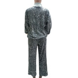 Sequin Fashion Casual Zipper Two Piece Pants Set Autumn Clothing