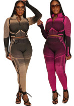 Women's Autumn And Winter Irregular Printed Long Sleeve Tight Fitting Sports Two Piece Pants Set Women's Autumn And Winter Irregular Printed Long Sleeve Tight Fitting Sports Two Piece Pants Set