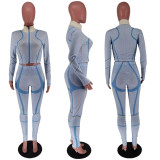 Women's Autumn And Winter Irregular Printed Long Sleeve Tight Fitting Sports Two Piece Pants Set