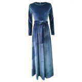Women's Dress Solid Color Round Neck High Waist Strapped Velvet Long Dress