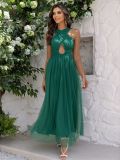 Women's Criss-Cross Mesh Halter Hollow Chiffon Long Dress